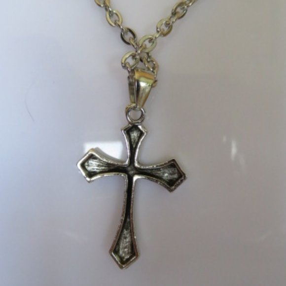CROSS Necklace Silver & Black Alloy 13" (K282) - Picture 4 of 4